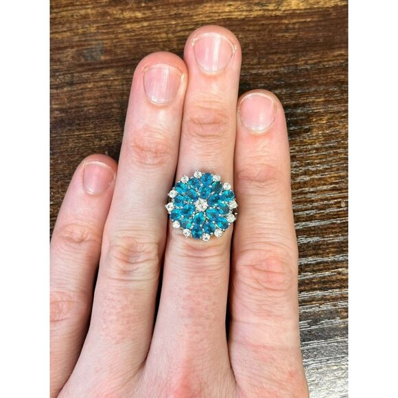 Designer Sterling Silver, Clear & Blue Cubic Zirconia Size 8‎ Cocktail Ring! 58 - Picture 6 of 6